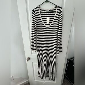 a new day Black and White Striped ribbed long Sleeve Dress